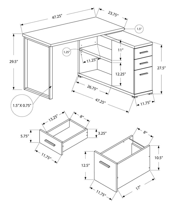 HomeRoots 47" Modern L-Shaped Computer Desk with Three Drawers for a Stylish and Organized Workspace Solution Dark Taupe,Silver 333379