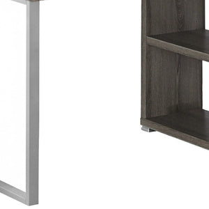 HomeRoots 47" Modern L-Shaped Computer Desk with Three Drawers for a Stylish and Organized Workspace Solution Dark Taupe,Silver 333379