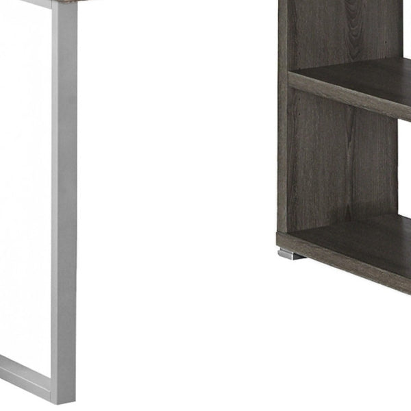 HomeRoots 47" Modern L-Shaped Computer Desk with Three Drawers for a Stylish and Organized Workspace Solution Dark Taupe,Silver 333379