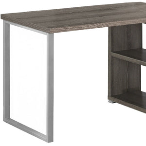 HomeRoots 47" Modern L-Shaped Computer Desk with Three Drawers for a Stylish and Organized Workspace Solution Dark Taupe,Silver 333379