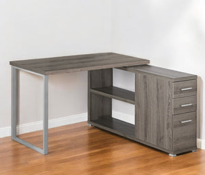 Homeroots 47" Taupe And Silver L Shape Computer Desk With Three Drawers Dark Taupe,Silver  333379