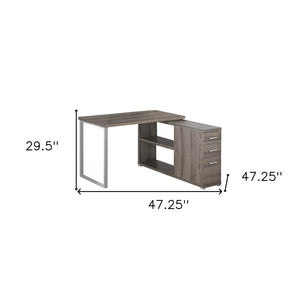 HomeRoots 47" Modern L-Shaped Computer Desk with Three Drawers for a Stylish and Organized Workspace Solution Dark Taupe,Silver 333379