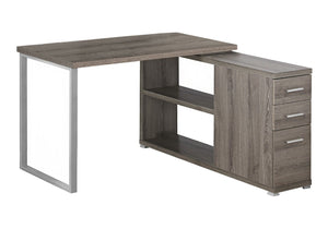 HomeRoots 47" Modern L-Shaped Computer Desk with Three Drawers for a Stylish and Organized Workspace Solution Dark Taupe,Silver 333379