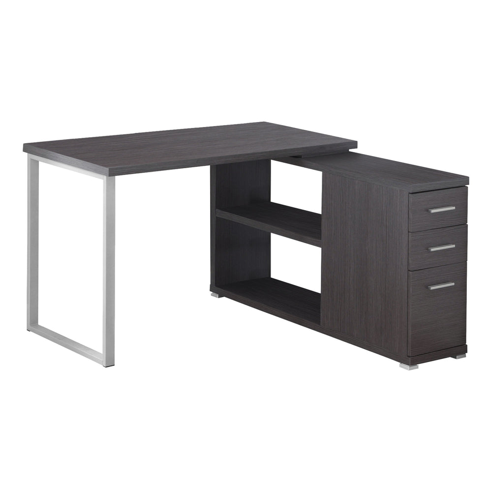 Homeroots 47" Gray And Silver L Shape Computer Desk With Three Drawers Grey,Silver  333380