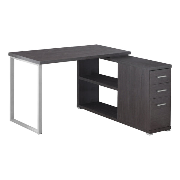 Homeroots 47" Gray And Silver L Shape Computer Desk With Three Drawers Grey,Silver  333380