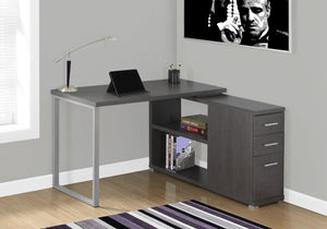 HomeRoots 47" Modern L-Shaped Computer Desk with Three Drawers for a Stylish and Organized Workspace Solution Grey,Silver 333380