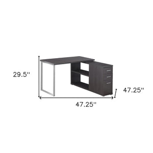 HomeRoots 47" Modern L-Shaped Computer Desk with Three Drawers for a Stylish and Organized Workspace Solution Grey,Silver 333380
