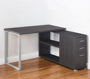 Homeroots 47" Gray And Silver L Shape Computer Desk With Three Drawers Grey,Silver  333380