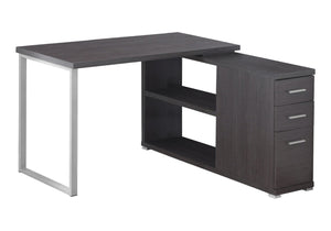 HomeRoots 47" Modern L-Shaped Computer Desk with Three Drawers for a Stylish and Organized Workspace Solution Grey,Silver 333380