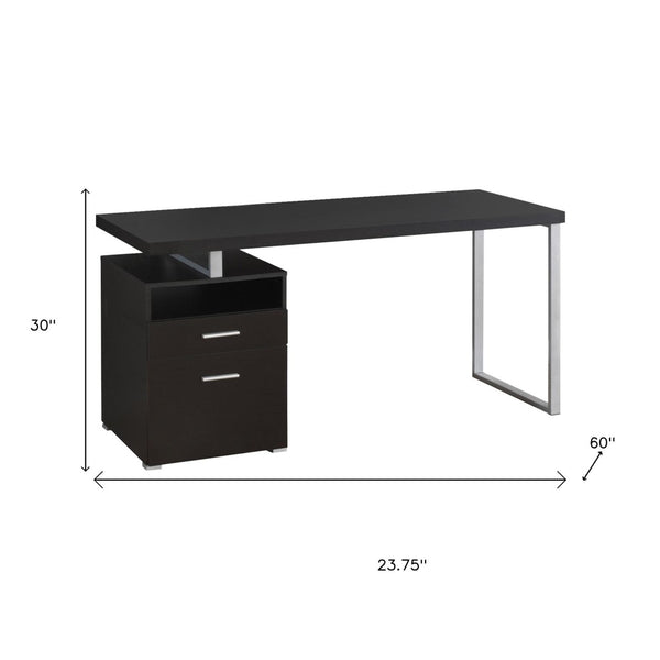 HomeRoots 24" Compact Computer Desk - Stylish Dark Brown Finish with Two Drawers for Organized Workspaces Cappuccino,Silver 333383