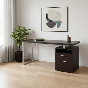 HomeRoots 24" Compact Computer Desk - Stylish Dark Brown Finish with Two Drawers for Organized Workspaces Cappuccino,Silver 333383