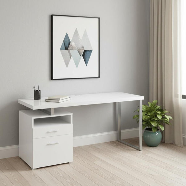 HomeRoots 24" Compact Computer Desk - Stylish Dark Brown Finish with Two Drawers for Organized Workspaces White,Silver 333384
