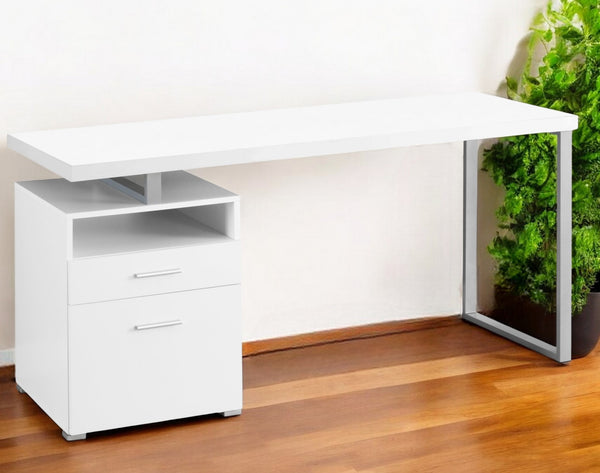 Homeroots 24" White And Silver Computer Desk With Two Drawers White,Silver  333384