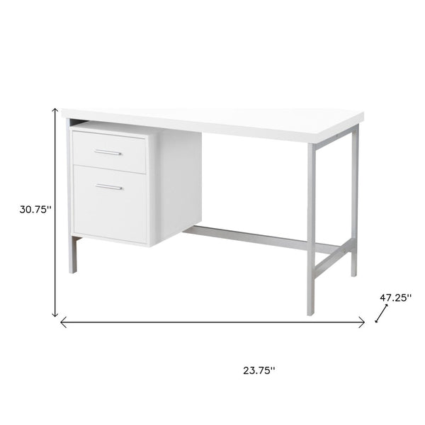 HomeRoots 24" Elegant Computer Desk with Two Drawers for Organized Workspaces - Stylish & Durable Design White,Silver 333387