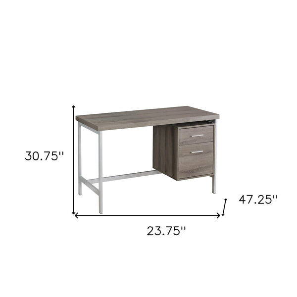 HomeRoots 24" Elegant Computer Desk with Two Drawers for Organized Workspaces - Stylish & Durable Design Dark Taupe,Silver 333388