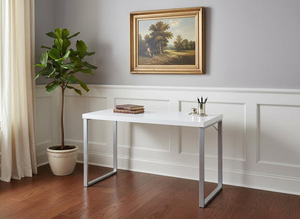 HomeRoots 24" Modern Computer Desk for Home Office - Sleek Design, Durable Construction, Easy Assembly & More! White,Silver 333390