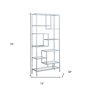 HomeRoots 72" Modern Nine-Tier Etagere Bookcase - Sleek Metal and Glass Shelving for Stylish Storage Solutions Silver,Clear 333392