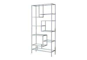 HomeRoots 72" Modern Nine-Tier Etagere Bookcase - Sleek Metal and Glass Shelving for Stylish Storage Solutions Silver,Clear 333392