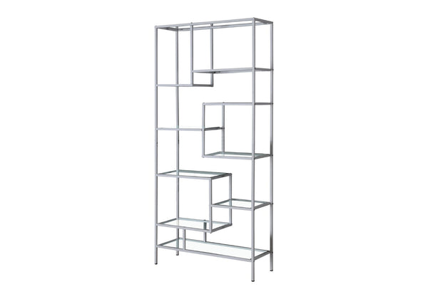 HomeRoots 72" Modern Nine-Tier Etagere Bookcase - Sleek Metal and Glass Shelving for Stylish Storage Solutions Silver,Clear 333392
