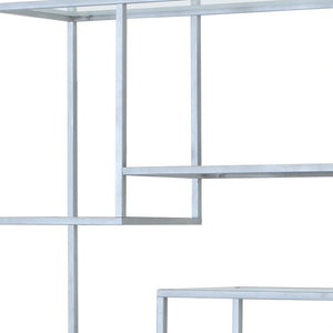 HomeRoots 72" Modern Nine-Tier Etagere Bookcase - Sleek Metal and Glass Shelving for Stylish Storage Solutions Silver,Clear 333392