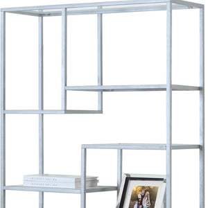 HomeRoots 72" Modern Nine-Tier Etagere Bookcase - Sleek Metal and Glass Shelving for Stylish Storage Solutions Silver,Clear 333392