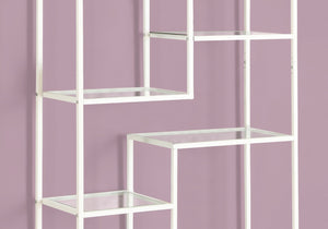 HomeRoots 72" Modern Nine-Tier Etagere Bookcase - Sleek Metal and Glass Shelving for Stylish Storage Solutions White,Clear 333393