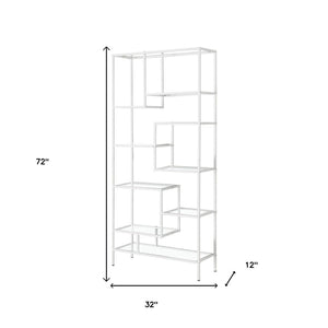 HomeRoots 72" Modern Nine-Tier Etagere Bookcase - Sleek Metal and Glass Shelving for Stylish Storage Solutions White,Clear 333393