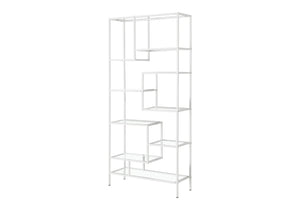 HomeRoots 72" Modern Nine-Tier Etagere Bookcase - Sleek Metal and Glass Shelving for Stylish Storage Solutions White,Clear 333393
