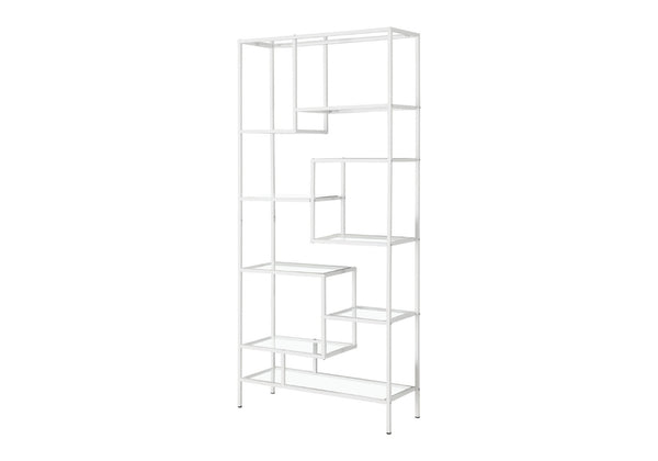 HomeRoots 72" Modern Nine-Tier Etagere Bookcase - Sleek Metal and Glass Shelving for Stylish Storage Solutions White,Clear 333393