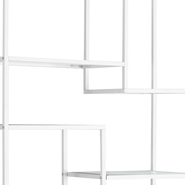 HomeRoots 72" Modern Nine-Tier Etagere Bookcase - Sleek Metal and Glass Shelving for Stylish Storage Solutions White,Clear 333393
