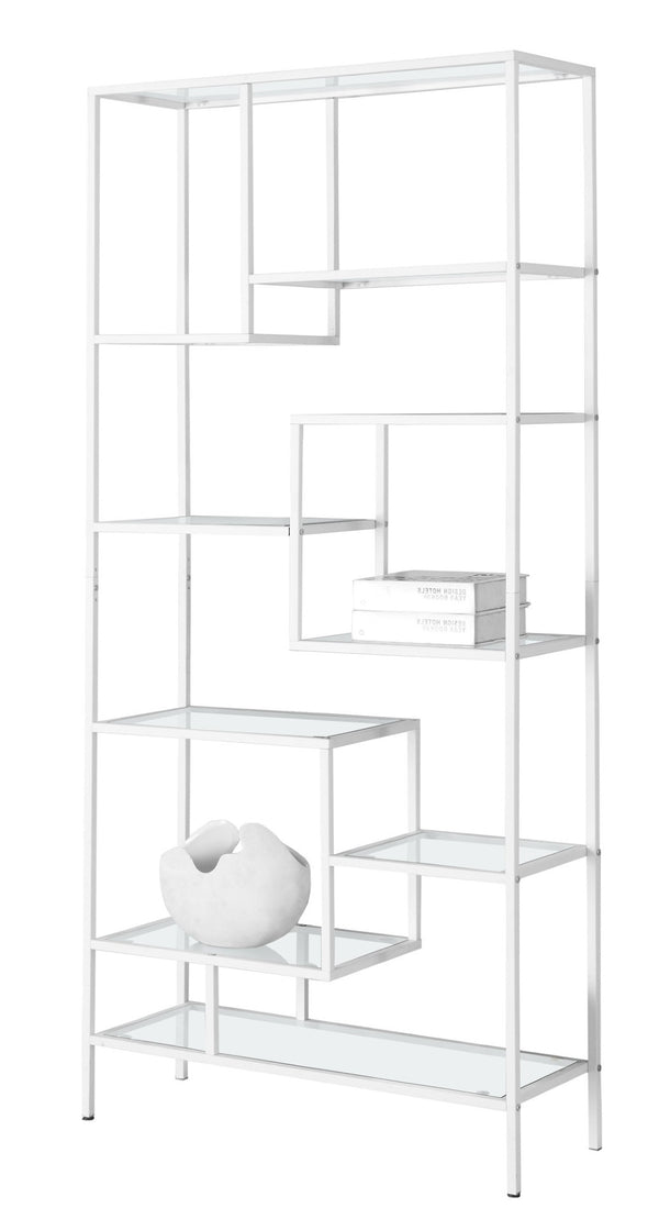 HomeRoots 72" Modern Nine-Tier Etagere Bookcase - Sleek Metal and Glass Shelving for Stylish Storage Solutions White,Clear 333393