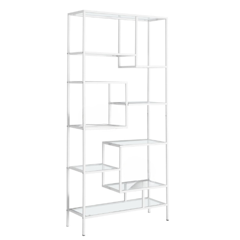 Homeroots 72" White Metal And Glass Nine Tier Etagere Bookcase White,Clear  333393