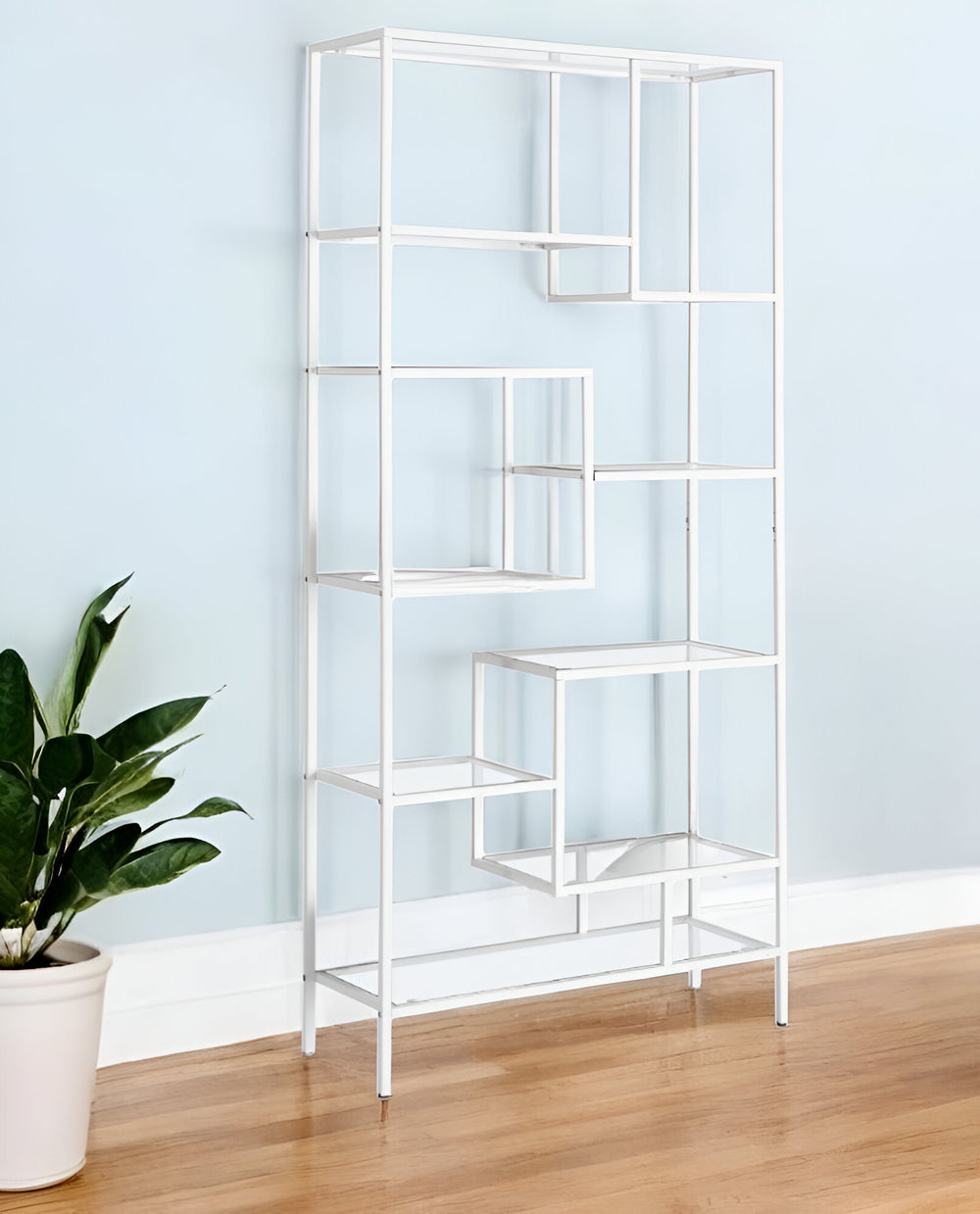 Homeroots 72" White Metal And Glass Nine Tier Etagere Bookcase White,Clear  333393