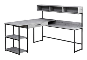 HomeRoots 59" Executive L-Shaped Computer Desk with Modern Design, Ample Storage, and Durable Construction Grey,Black 333394