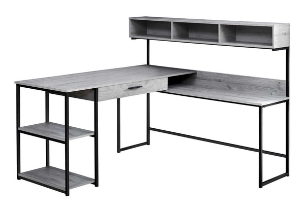 HomeRoots 59" Executive L-Shaped Computer Desk with Modern Design, Ample Storage, and Durable Construction Grey,Black 333394