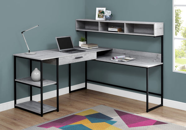 HomeRoots 59" Executive L-Shaped Computer Desk with Modern Design, Ample Storage, and Durable Construction Grey,Black 333394