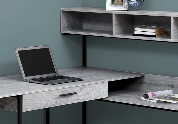 HomeRoots 59" Executive L-Shaped Computer Desk with Modern Design, Ample Storage, and Durable Construction Grey,Black 333394
