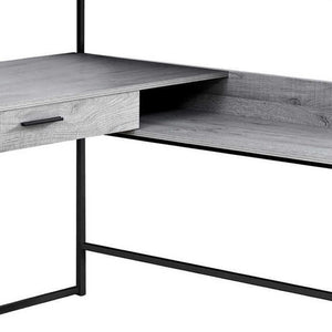 HomeRoots 59" Executive L-Shaped Computer Desk with Modern Design, Ample Storage, and Durable Construction Grey,Black 333394