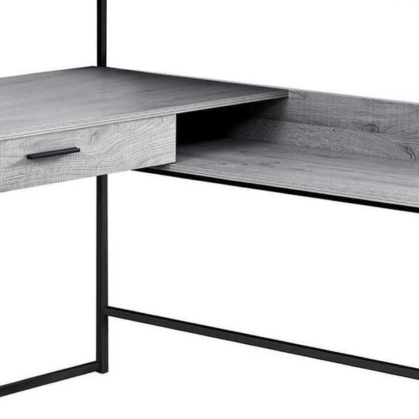 HomeRoots 59" Executive L-Shaped Computer Desk with Modern Design, Ample Storage, and Durable Construction Grey,Black 333394