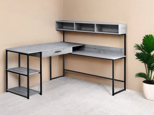 Homeroots 59" Gray And Black L Shape Computer Desk Grey,Black  333394