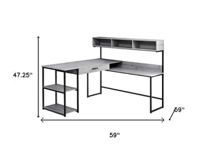 HomeRoots 59" Executive L-Shaped Computer Desk with Modern Design, Ample Storage, and Durable Construction Grey,Black 333394