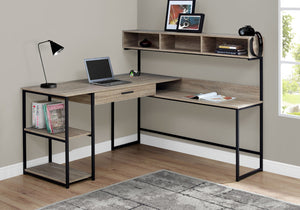 HomeRoots 59" Executive L-Shaped Computer Desk with Modern Design, Ample Storage, and Durable Construction Taupe,Black 333395