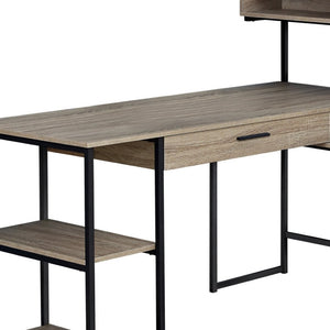 HomeRoots 59" Executive L-Shaped Computer Desk with Modern Design, Ample Storage, and Durable Construction Taupe,Black 333395