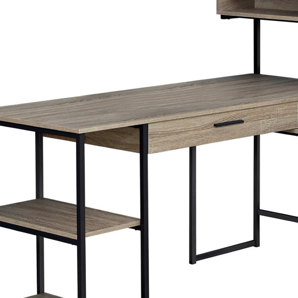HomeRoots 59" Executive L-Shaped Computer Desk with Modern Design, Ample Storage, and Durable Construction Taupe,Black 333395