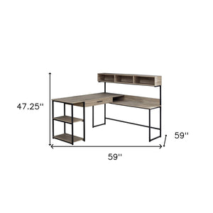 HomeRoots 59" Executive L-Shaped Computer Desk with Modern Design, Ample Storage, and Durable Construction Taupe,Black 333395