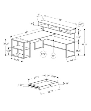 HomeRoots 59" Executive L-Shaped Computer Desk with Modern Design, Ample Storage, and Durable Construction Taupe,Black 333395