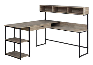 HomeRoots 59" Executive L-Shaped Computer Desk with Modern Design, Ample Storage, and Durable Construction Taupe,Black 333395