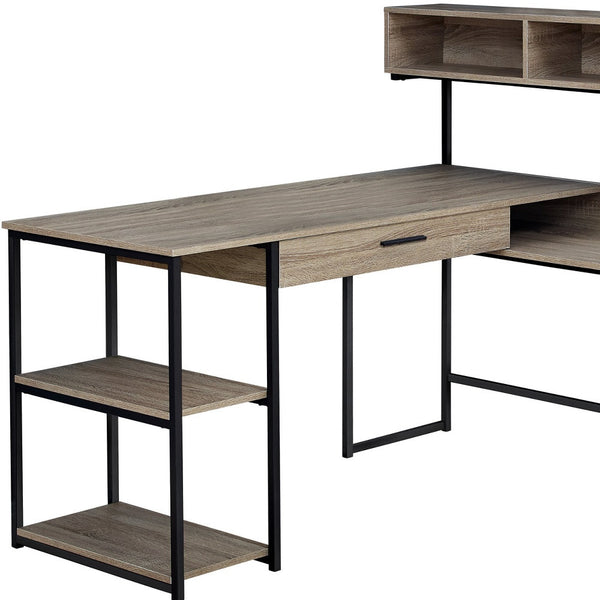 Homeroots 59" Taupe And Black L Shape Computer Desk Taupe,Black  333395