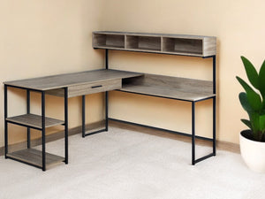 Homeroots 59" Taupe And Black L Shape Computer Desk Taupe,Black  333395