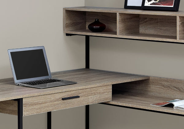 HomeRoots 59" Executive L-Shaped Computer Desk with Modern Design, Ample Storage, and Durable Construction Taupe,Black 333395